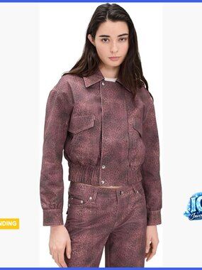 Mid-weight denim bomber jacket with snap flap and hidden zip